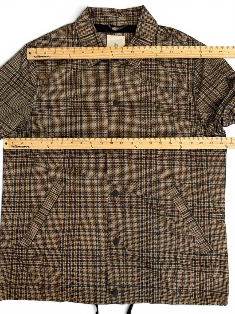 H&M Plaid Waterproof Coach Rain Jacket Tan Black Men’s Medium NWT - Picture 4 of 12